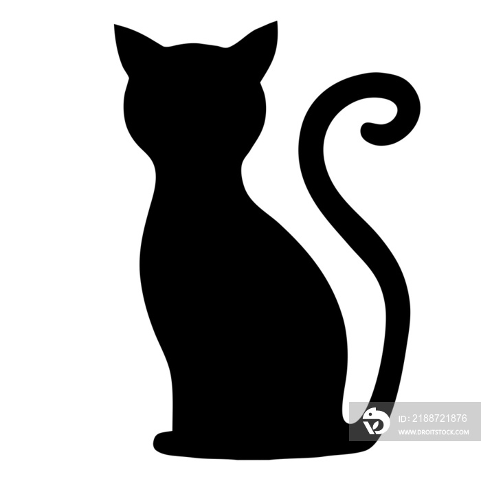 cat sitting cute silhouette ears no eyes isolated tail up