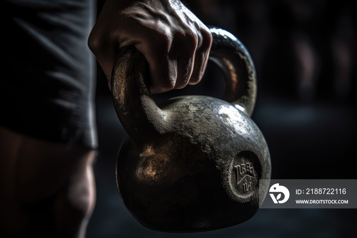 Hands gripping a kettlebell, with a focus on the equipment.