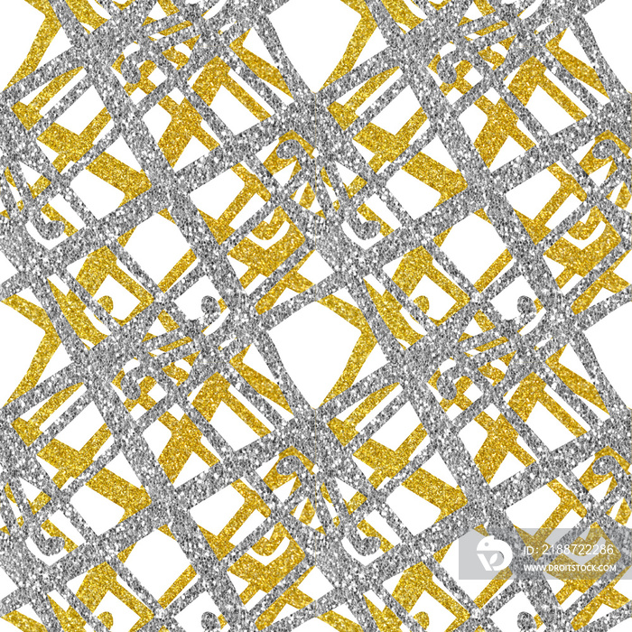 Fancy Gold and Silver Mesh Print, Overlapping Gold and Silver Linear Grid Design, Transparent Background, Glittery, Overlay, Repeating Pattern