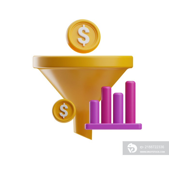 digital marketing, funnel illustration 3d