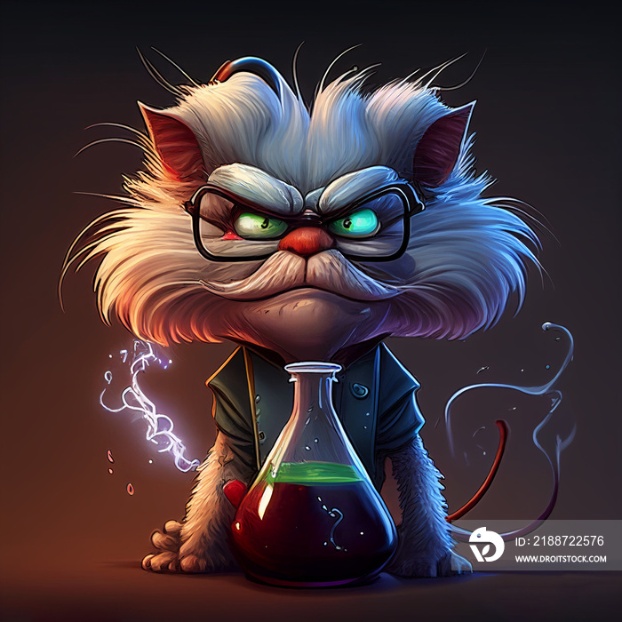 crazy scientist cat cartoon character