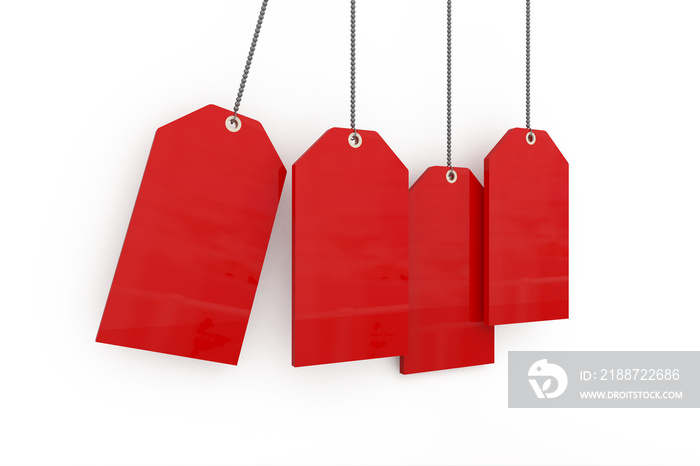 Digital composite image of blank red sale tags