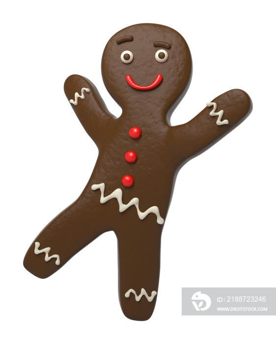 Cartoon chocolate gingerbread character dancing, 3d illustration