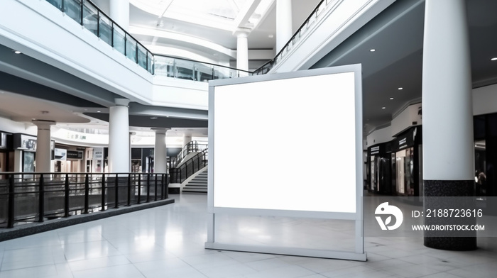 Large blank billboard inside shopping mall. Space for product advertisement display and marketing and promotion mock up for businesses.