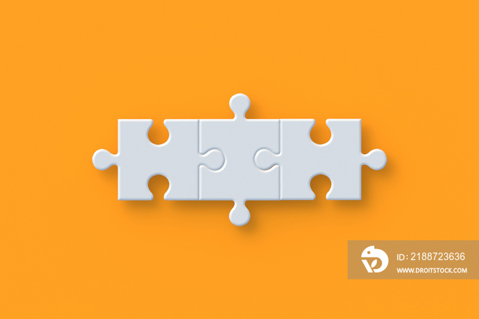 Three jigsaw puzzle pieces on orange background. 3d render