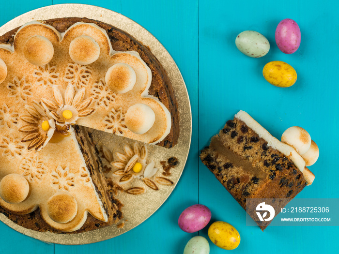 Easter Simnel Cake With Marzipan Icing and Decorations