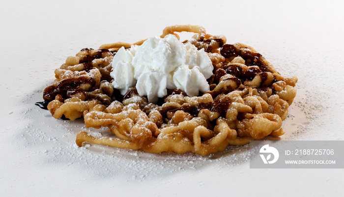 funnel cake w/ chocolate & whipped cream