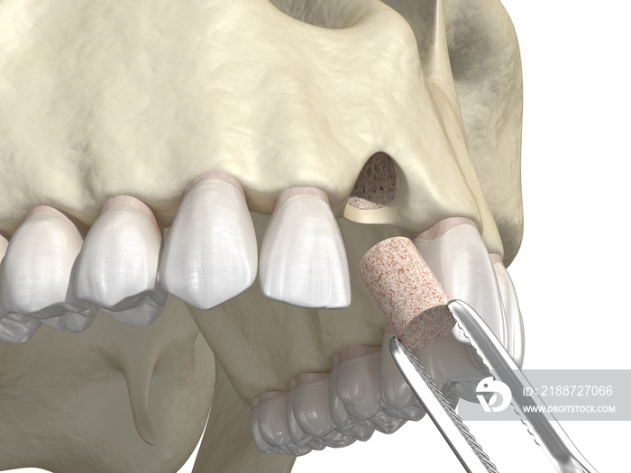 Bone grafting- augmentation using ring method, tooth implantation. Medically accurate 3D illustration