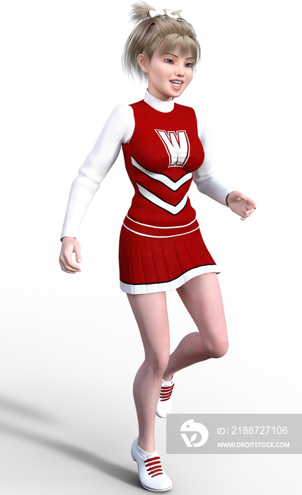 Illustration of a girl in a red cheerleader outfit exercising