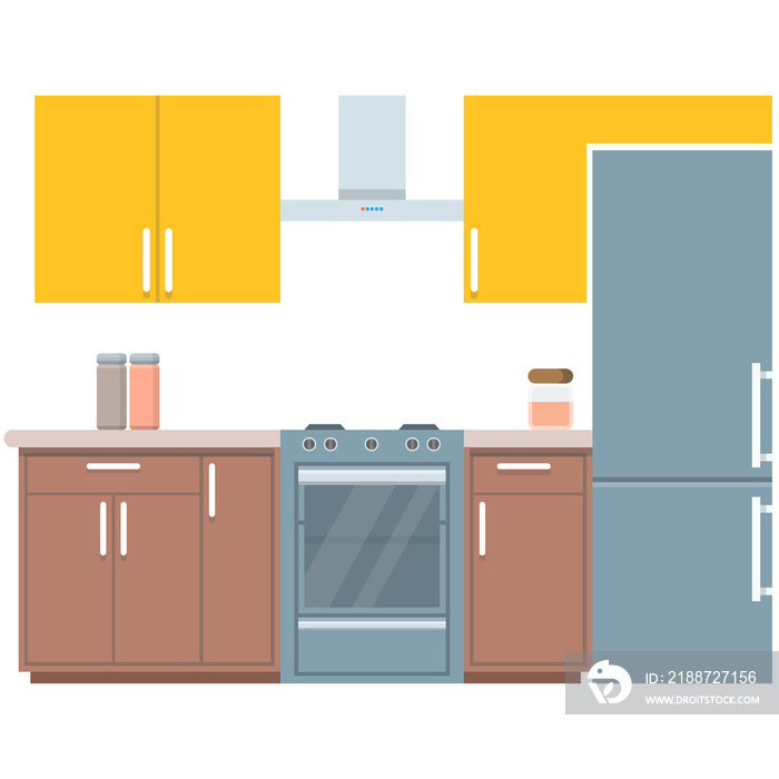 Kitchen interior worktop furniture vector illustration on white
