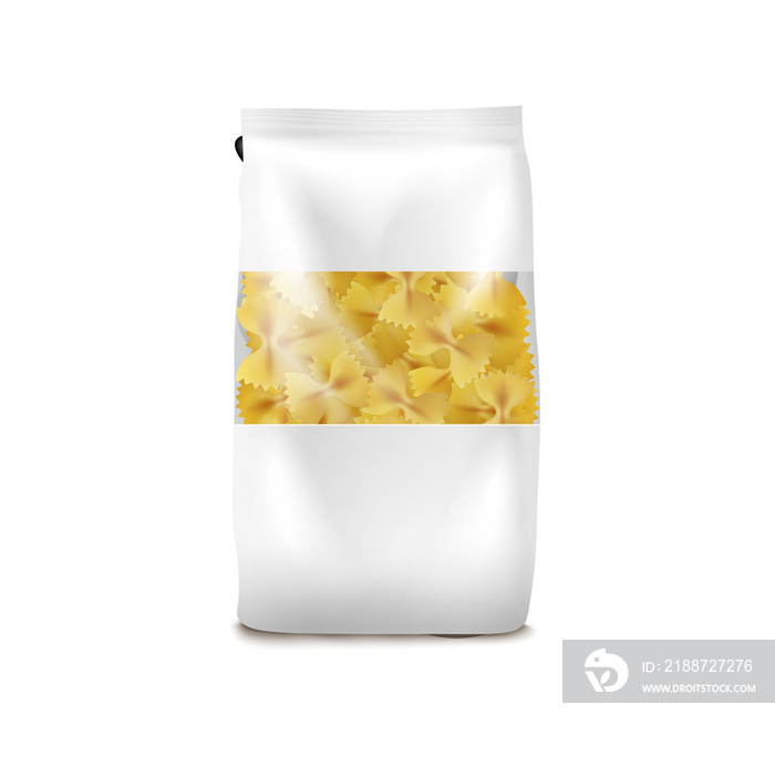 Farfalle pasta packaging template realistic vector illustration isolated.