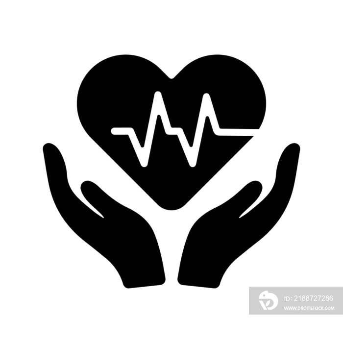 Calligraphy, cardio, cardiology icon. Black vector graphics.