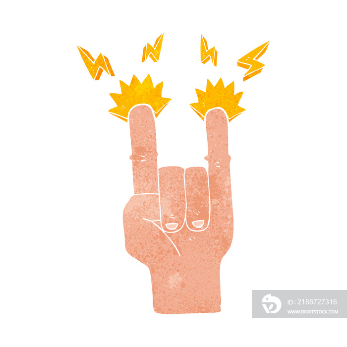 retro cartoon hand making rock symbol