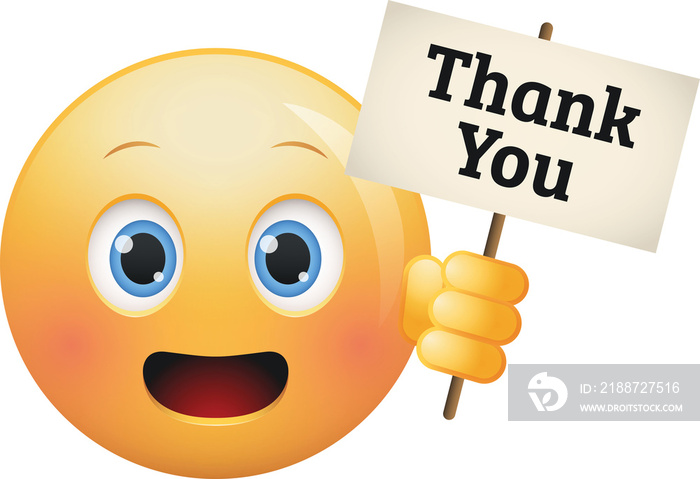 Emoji holding Thank You placard icon