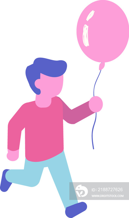 Isometric cartoon boy with balloon