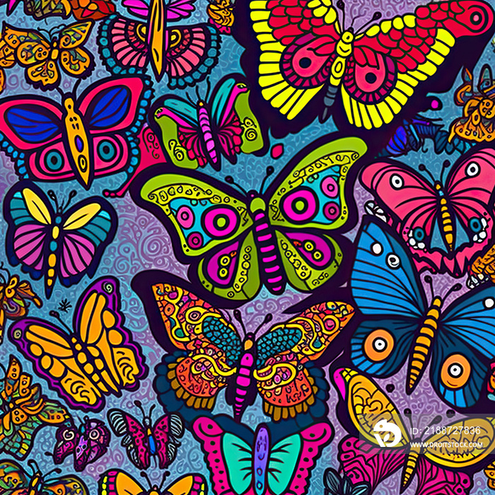 Doodle colorfull illustration of nice butterflies