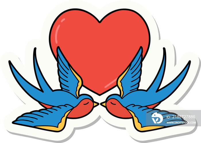 tattoo style sticker of a swallows and a heart