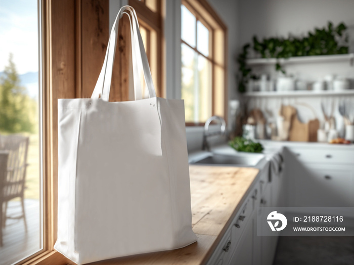 white tote bag shopping bags in the kitchen