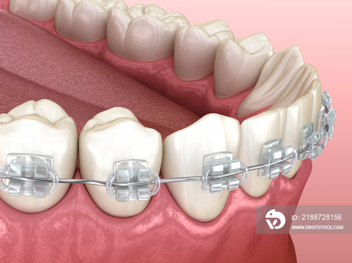 Mandibular jaw and Clear braces. Medically accurate dental 3D illustration