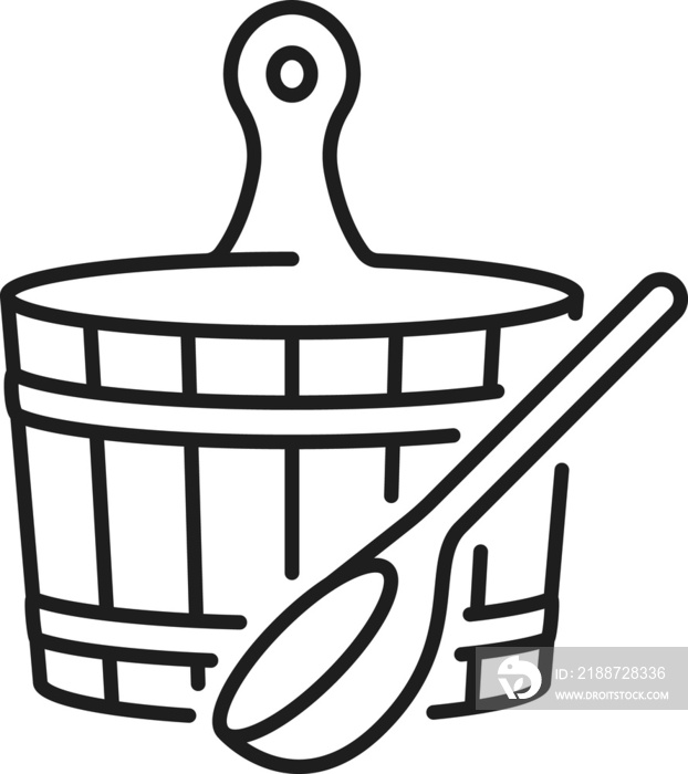 Wooden bucket and ladle, sauna bathing equipment