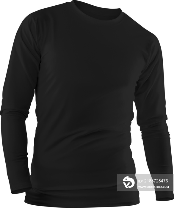 PNG black longsleeve mockup, male sweatshirt 3D rendering isolated on background.