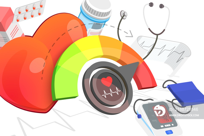 3D  Conceptual Illustration of Blood Pressure Measurement