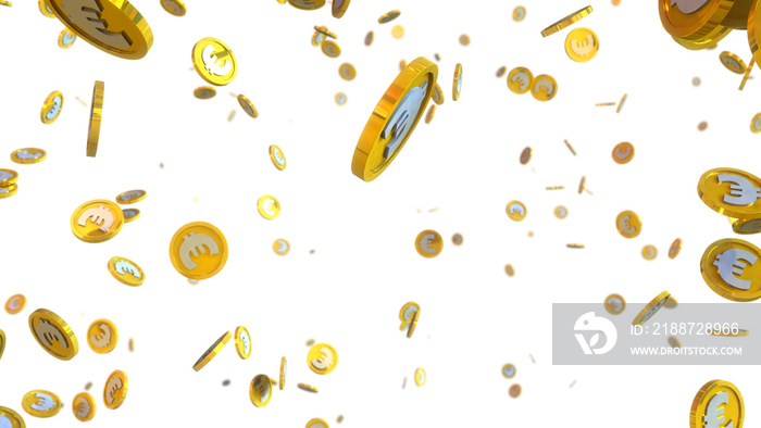 3D illustration of euro coins falling on a white background