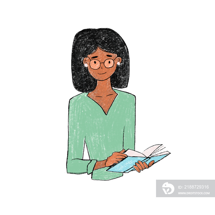 Hand-drawn Doodle Black Woman Entrepreneur with Book