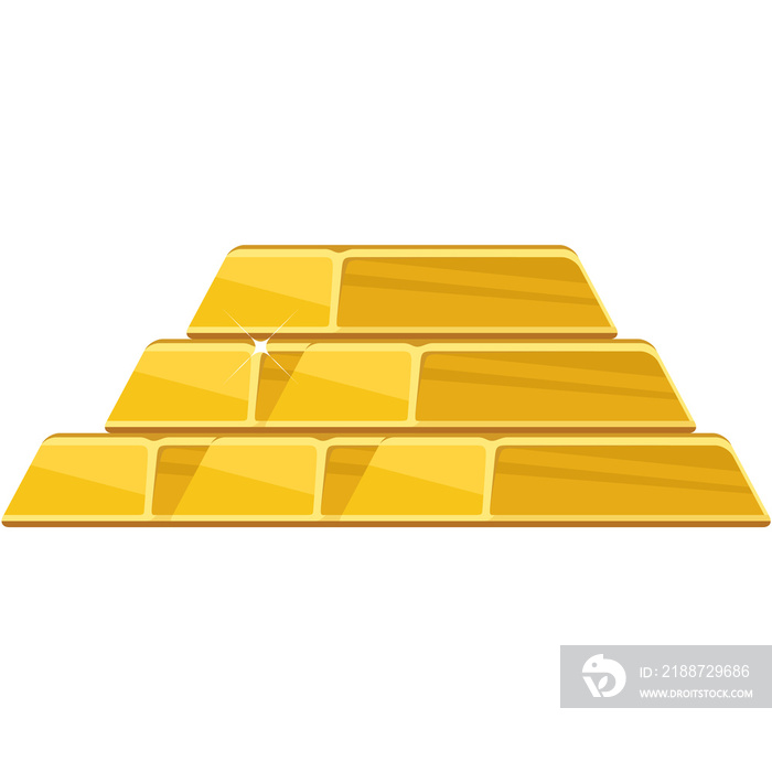 Gold bar vector golden bullion ingot pile flat cartoon