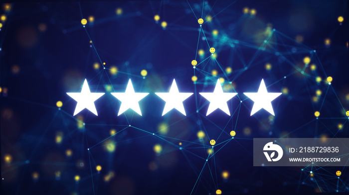 Customer review satisfaction feedback survey concept. five-star excellent rating for feedback review satisfaction service, Customer service experience and business satisfaction survey.