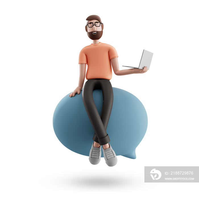 3d illustration Social media concept nerdy Larry sits on a chat bubble.