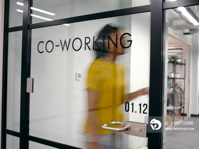 Business woman in co-working office space