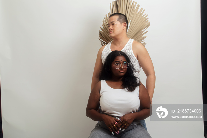 Asian duo lifestyle studio portrait shot