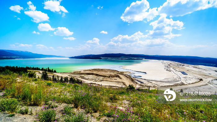 A large Tailings Pond along the Highland Valley Road between Ashcroft and Logan Lake from the Highland Copper Mine in British Columbia, Canada