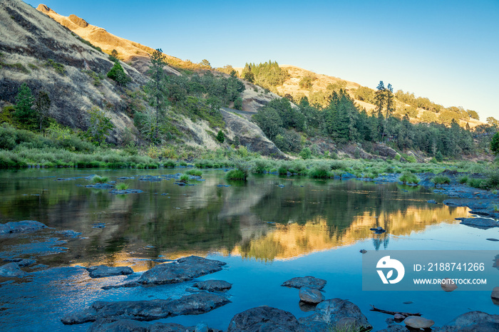 Hillside in golden hour on Umpqua River