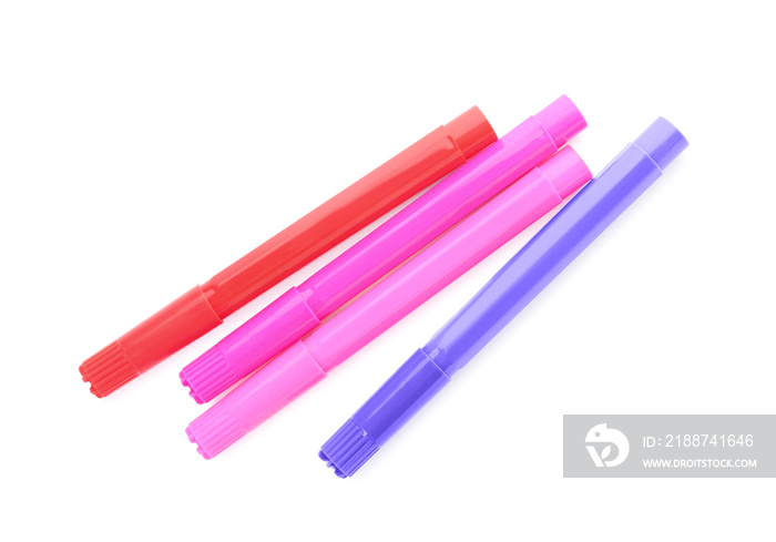 Colorful felt tip pens on white background