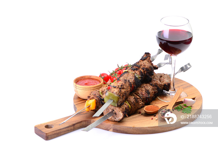 Traditional Georgian drink wine and kebab