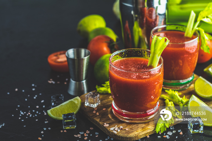 Bloody Mary cocktail. Alcoholic drink and ingredients