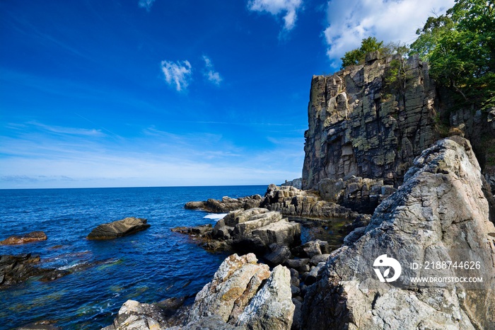 Sheer cliffs of the northern coast of Bornholm island - Helligdomsklipperne (Sanctuary Rocks), Denmark