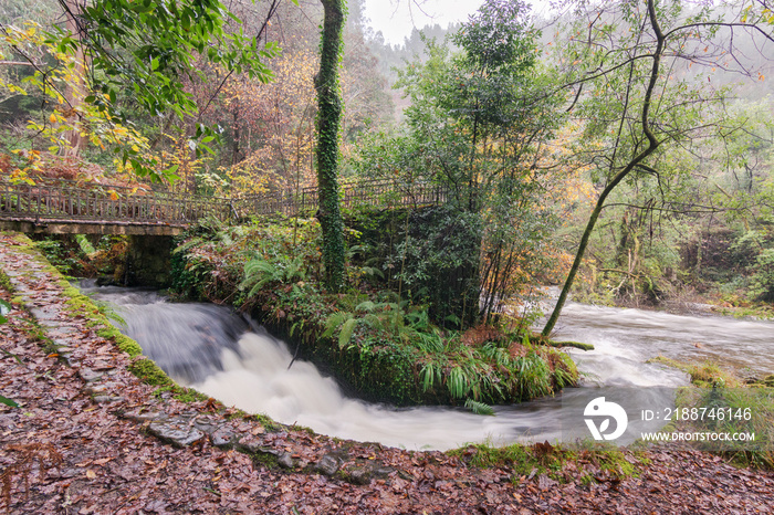 Desagüe de canal en el río Landro, Souto da Retorta, Viveiro, Lugo, Galicia.