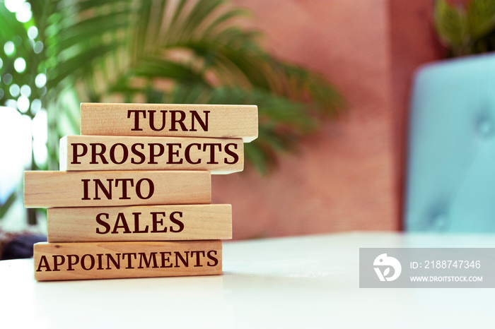 Wooden blocks with words ’Turn Prospects Into Sales Appointments’.