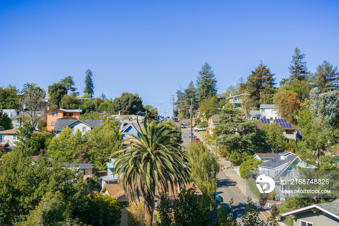 Residential neighborhood area in Oakland on a sunny autumn day, San Francisco bay area, California