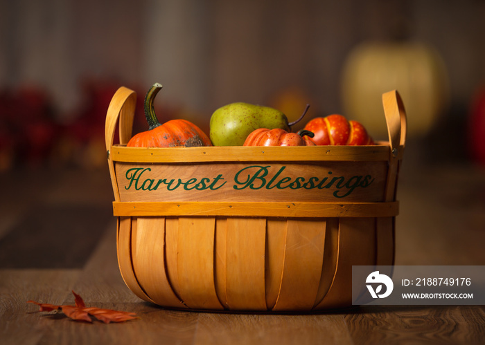 Harvest Blessing basket filled with pumpkins and other vegetables