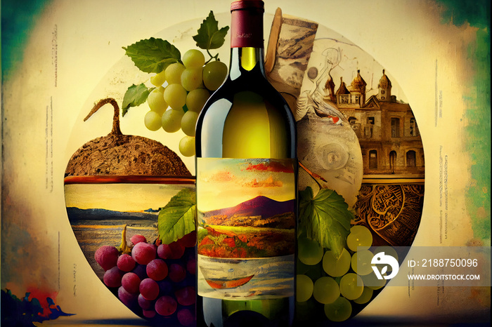 Abstract Art Vector Background Collage art deco illustrations of a bottle of wine and friends