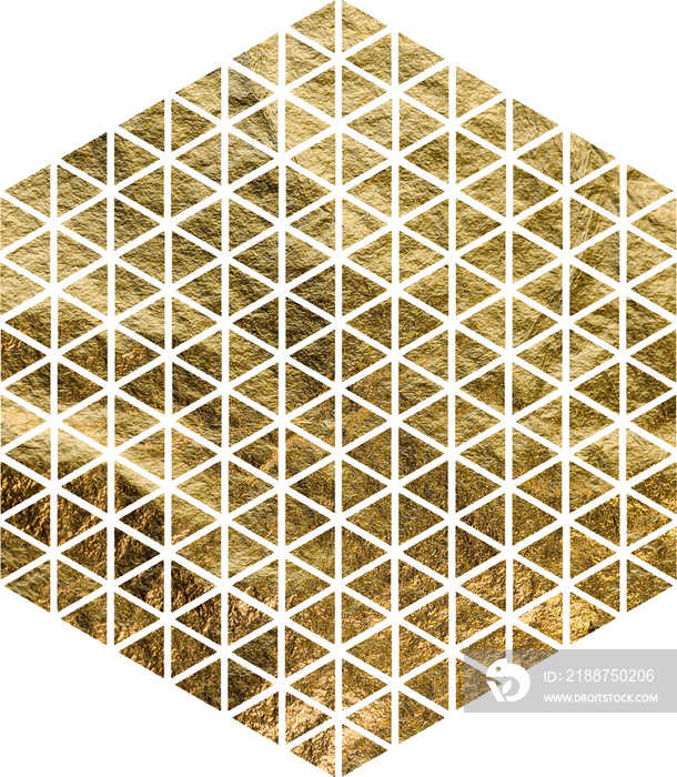 gold foil hexagonal geometric element with a transparent background