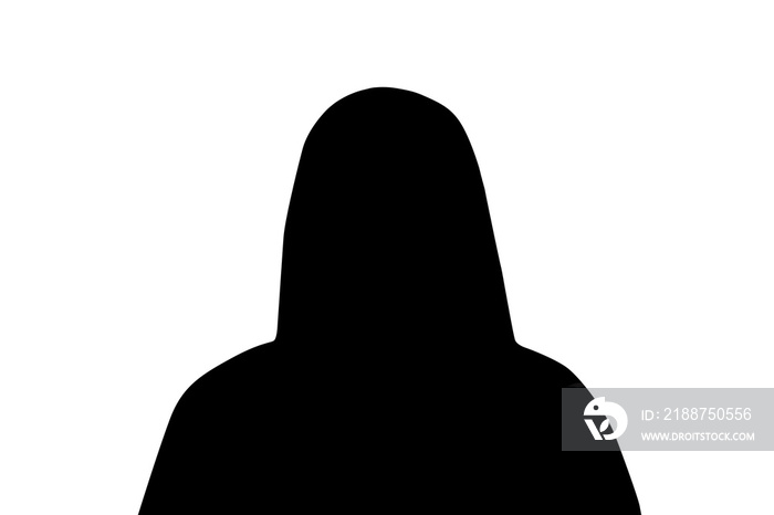 Silhouette of an unknown young woman on a white background