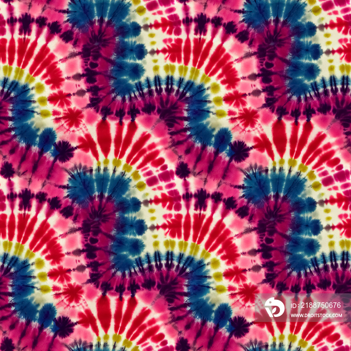 Colorful tie dye style seamless pattern. Hippie batik ornament background. Digital 3D illustration.