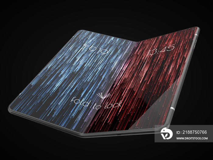 Foldable smartphone modern design. telephone and tablet hybrid. 3d illustration of brandless phablet design.