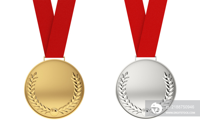 Golden and Silver Medal with Laurel Wreath. 3d Rendering