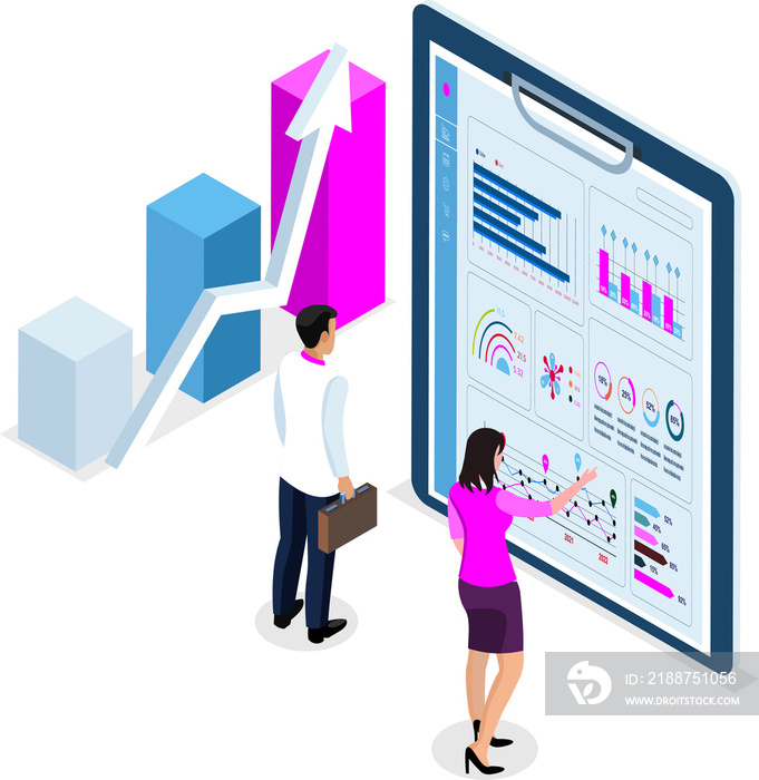 3D isometric Digital Marketing concept with business’s sales strategy, Fine leads, Product strategy and a marketing plan. Clipart Transparent PNG Hd